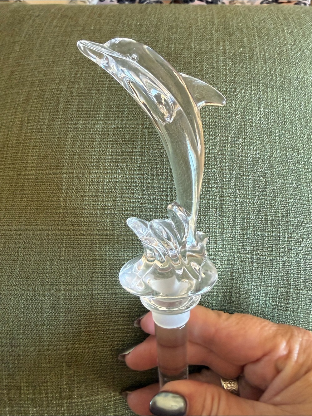 Clear Glass Dolphin Bottle Stopper - Decorative Glass Art